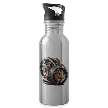 Hamster generates renewable energy - Water bottle with straw - silver - Right