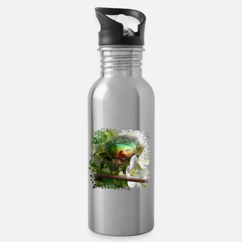 Der Goldglänzende Rosenkäfer - Trinkflasche mit integriertem Trinkhalm - Lightsilver