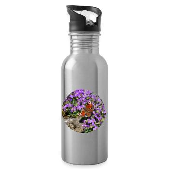 Pfauenaugen sind die bekanntesten Schmetterlingen - Trinkflasche mit integriertem Trinkhalm - Lightsilver - Rechts