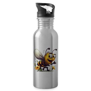 Funny honey bee collects flower nectar - Water bottle with straw - silver - Right