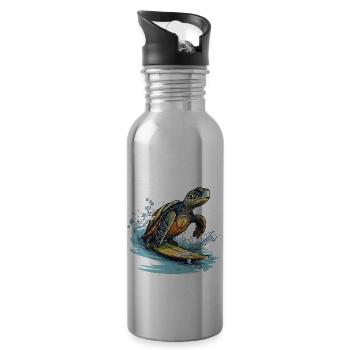 Turtle surfing - Water bottle with straw - silver - Right