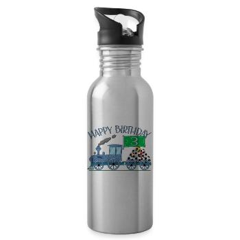 Children's Train Railway Happy Birthday Football 3 - Water bottle with straw - silver - Right