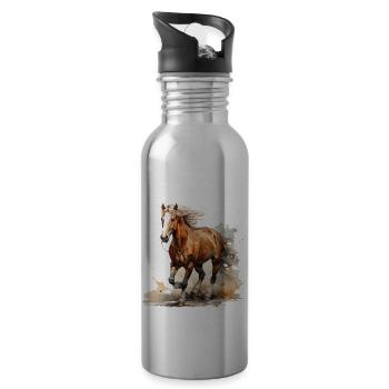 A horse is a source of happiness - Water bottle with straw - silver - Right