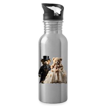 Zwei glücklich frisch verheiratete Bären - Trinkflasche mit integriertem Trinkhalm - Lightsilver - Rechts