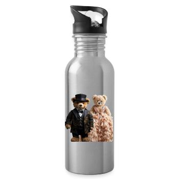 Two teddy bears newly married - Water bottle with straw - silver - Right