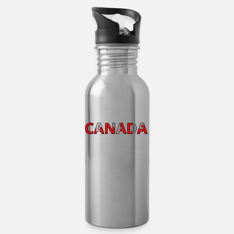 Kanada Flagge - Trinkflasche mit integriertem Trinkhalm - Lightsilver