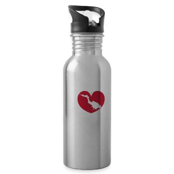 I Love Diving Scuba Diver Heart Deep Sea Explorer - Water bottle with straw - silver - Right