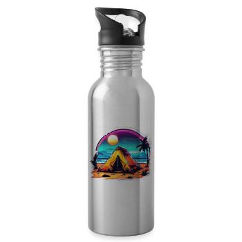 Forest / Wild / Tent / Wilderness / Trees / Life - Water bottle with straw - silver - Right