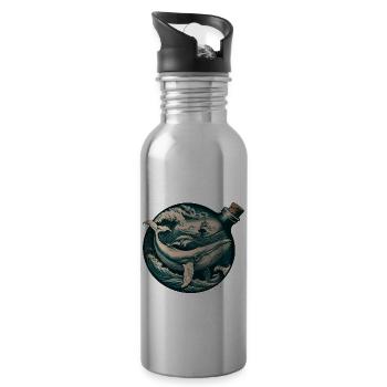 Nautisches Abenteuer Ozean Wellen und Wale - Trinkflasche mit integriertem Trinkhalm - Lightsilver - Rechts
