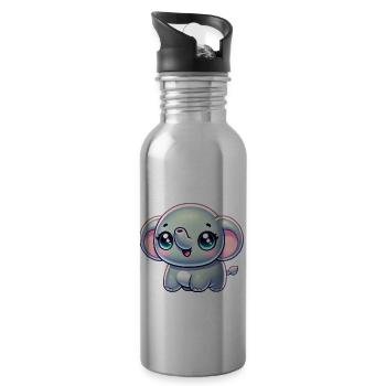 Super Cute Kawaii Baby Elefant - Trinkflasche mit integriertem Trinkhalm - Lightsilver - Rechts
