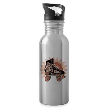 Skater Vibes Only Roller Skate Design - Water bottle with straw - silver - Right