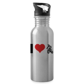 I Love Motocross - Hobby Sports Design - Water bottle with straw - silver - Right