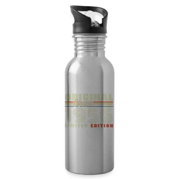 1956 Vintage Retro Birthday Gift - Water bottle with straw - silver - Right