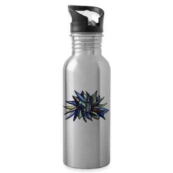 Blue-green fragment flower - Water bottle with straw - silver - Right