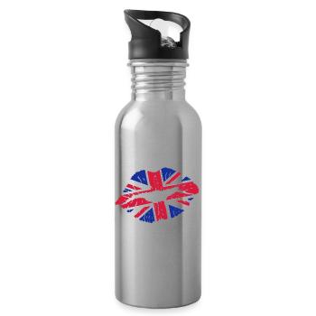 Kiss (United Kingdom / Union Jack) - Water bottle with straw - silver - Right
