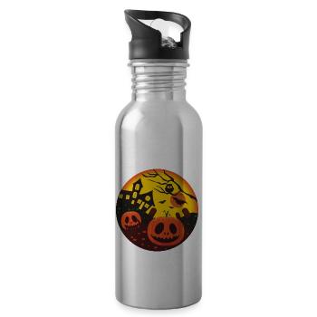 Halloween bat pumpkin scary - Water bottle with straw - silver - Right