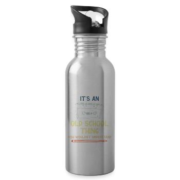 Oldschool old school 90s Geschenkidee nineties - Trinkflasche mit integriertem Trinkhalm - Lightsilver - Rechts