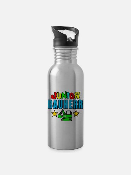 Junior Bauherr - Trinkflasche mit integriertem Trinkhalm - Lightsilver