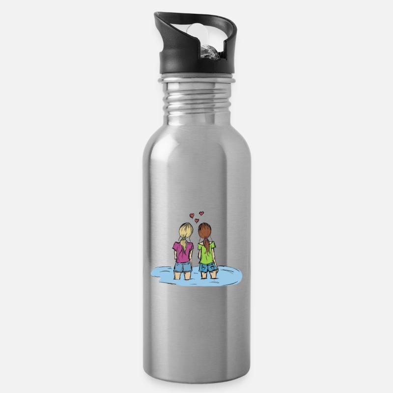 Freundinnen - Trinkflasche mit integriertem Trinkhalm - Lightsilver
