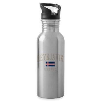 Reykjavik Iceland Vintage Flag Tee - Water bottle with straw - silver - Right
