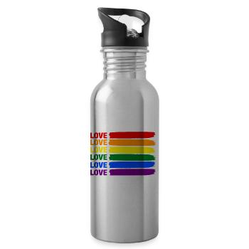 Pride LGBT Gay Rainbow LGBTQ Love CSD Gift - Water bottle with straw - silver - Right