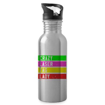 Crazy Laser Tag Lady - Water bottle with straw - silver - Right