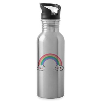 Regenbogen Kawaii Wölkchen love is love Vielfalt - Trinkflasche mit integriertem Trinkhalm - Lightsilver - Rechts