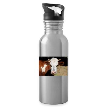 Kuh Poster - Trinkflasche mit integriertem Trinkhalm - Lightsilver - Rechts