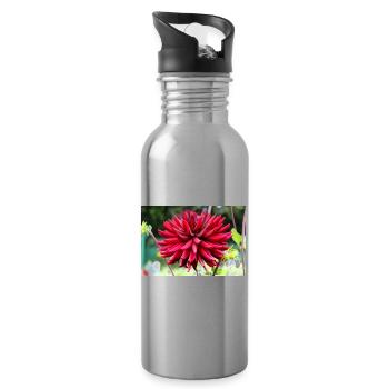 Dahlia Red Blossom ,Flower - Water bottle with straw - silver - Right