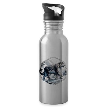 Snow Leopard Leopard White Leopard - Water bottle with straw - silver - Right