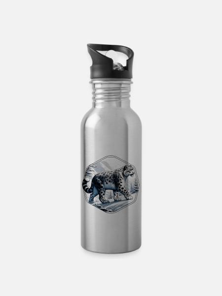 Schneeleopard Leopard Weißer Leopard - Trinkflasche mit integriertem Trinkhalm - Lightsilver