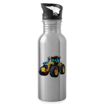 Traktor / Landwirtschaft / Bauer / Feldarbeit - Trinkflasche mit integriertem Trinkhalm - Lightsilver - Rechts