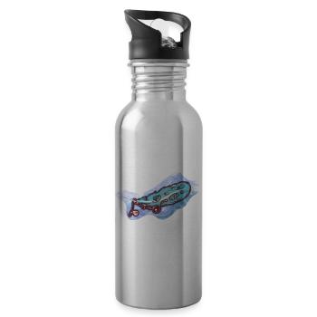 Mystische Blaue Feder mit Ornamenten - Trinkflasche mit integriertem Trinkhalm - Lightsilver - Rechts