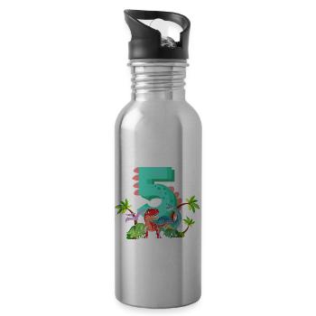 5 Jahre Geburtstag Dinosaurier Dino Ich bin 5 - Trinkflasche mit integriertem Trinkhalm - Lightsilver - Rechts