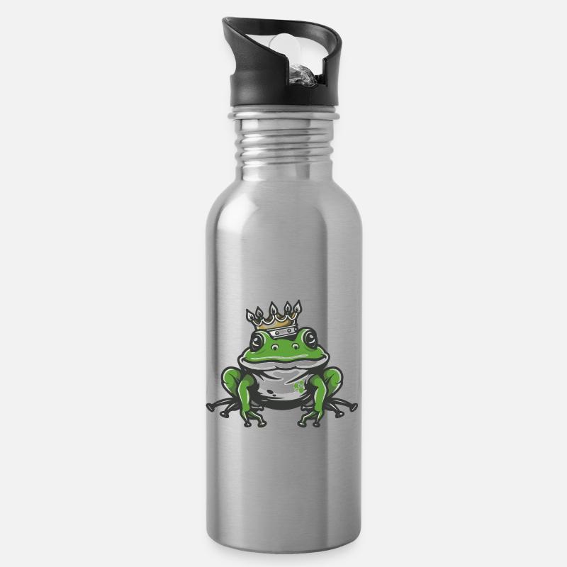 Frosch Kopf Krone - Trinkflasche mit integriertem Trinkhalm - Lightsilver