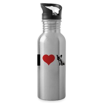 I love French Bulldog - Pet Design - Water bottle with straw - silver - Right