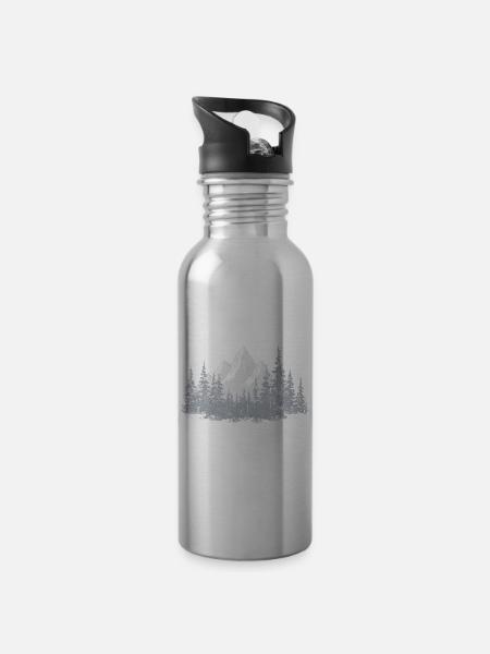 Ruhige Bergwald-Silhouette - Trinkflasche mit integriertem Trinkhalm - Lightsilver