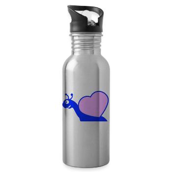 Snail Heart Snail Shell Cute Love Romantic - Water bottle with straw - silver - Right