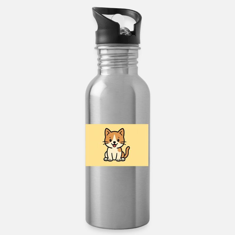 Cat - Water bottle with straw - silver