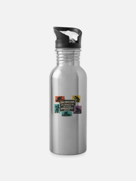 Dachdecker Spruch Retro Collage - Trinkflasche mit integriertem Trinkhalm - Lightsilver