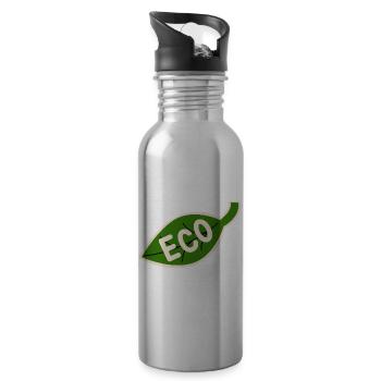 Eco Leaf Emblem - Minimal Nature - Water bottle with straw - silver - Right