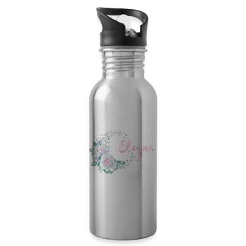 Eleyna Flower Wreath Lettering - Water bottle with straw - silver - Right