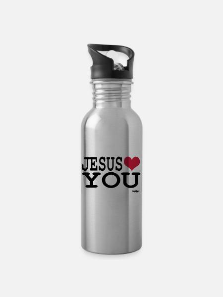 Jesus loves you Message d'amour et de foi - Gourde avec paille intégrée - argent clair