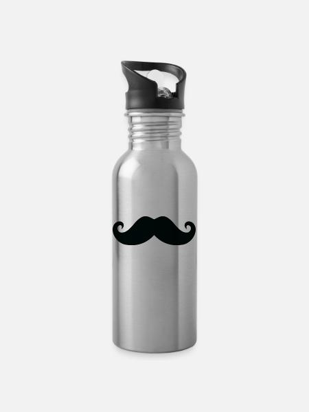 Schnauzbart Geschenk Moustache - Trinkflasche mit integriertem Trinkhalm - Lightsilver
