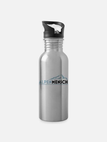 Alpenmensch - Trinkflasche mit integriertem Trinkhalm - Lightsilver