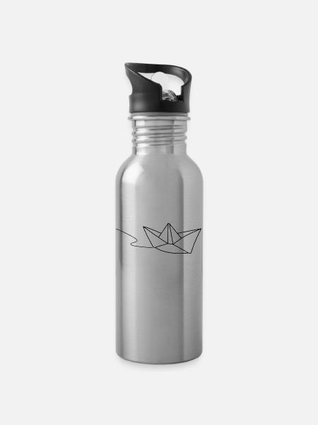 Paper boat - sail away - Water bottle with straw - silver