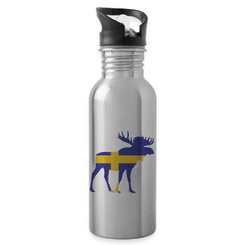 Schweden Flagge Hirsch Elch - Trinkflasche mit integriertem Trinkhalm - Lightsilver - Rechts