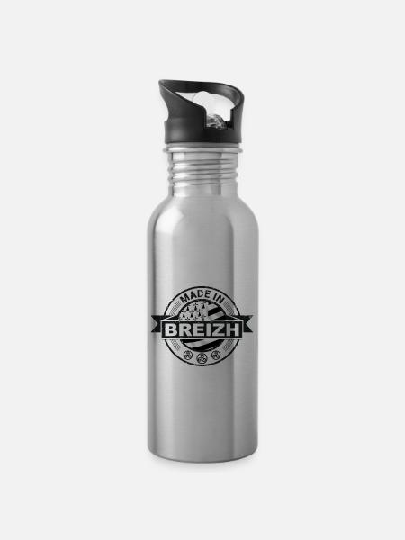 Bretagne - Breizh - Gourde avec paille intégrée - argent clair