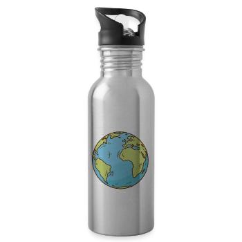 Weltkarte Erde Globus Erdkugel Symbol Kontinente - Trinkflasche mit integriertem Trinkhalm - Lightsilver - Rechts