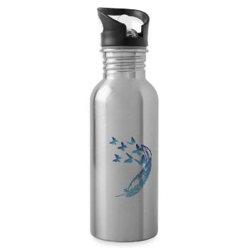Butterflies with a feather - Water bottle with straw - silver - Right